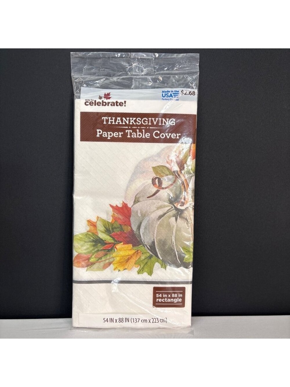 Thanksgiving Paper Table Cover 54" X 88" Rectangle Fall Leaves Pumpkin Design